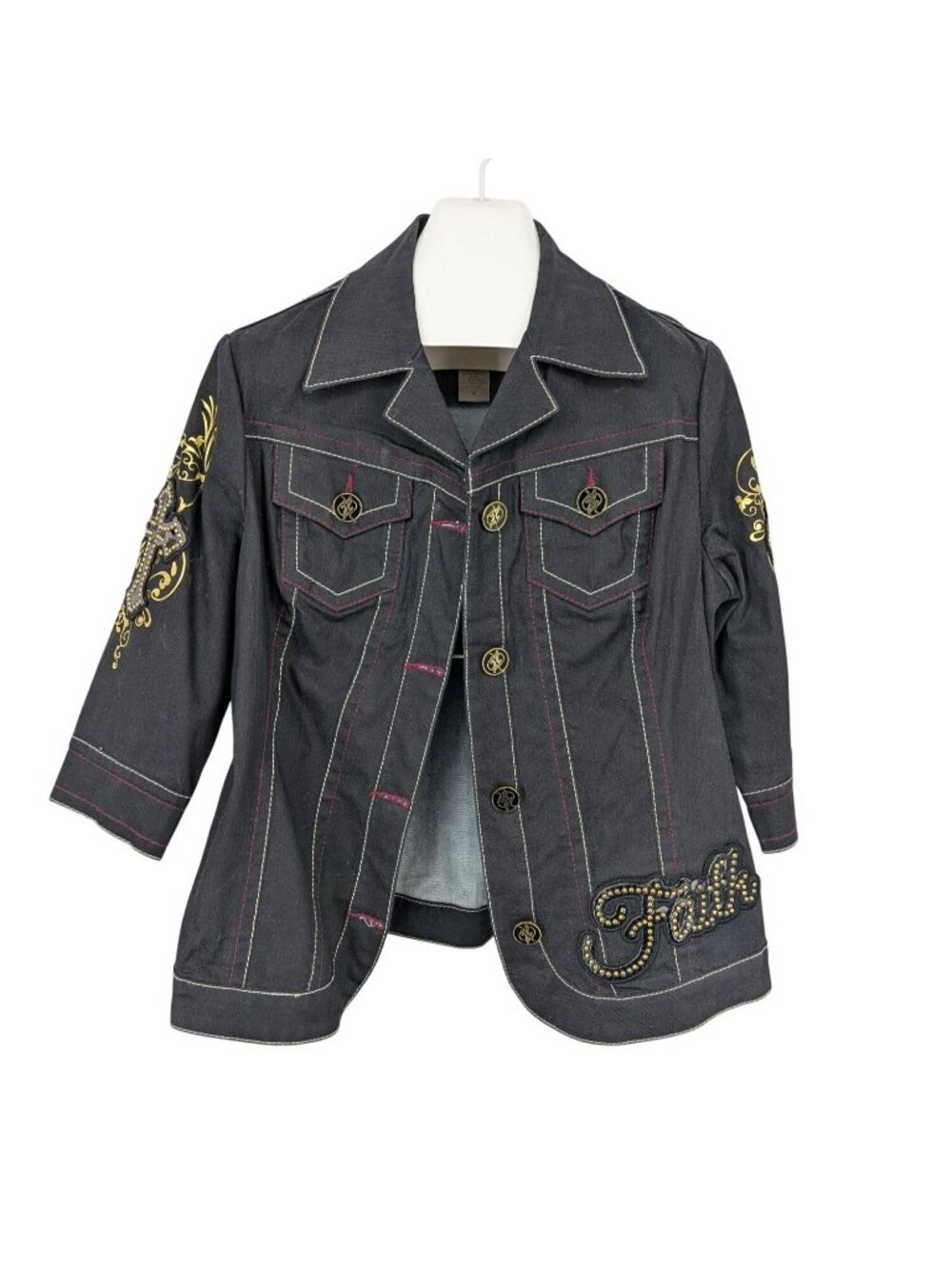 Vintage Baby Phat Denim Jacket Studded Logo Y2K Hip Hop Glam Bling Urban Plus 1X
